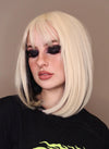 Two Tone Wig for Women Blonde & Dark Brown – Realistic Hair with Bangs, Fits All, Heat-Resistant, Curl & Restyle Bob