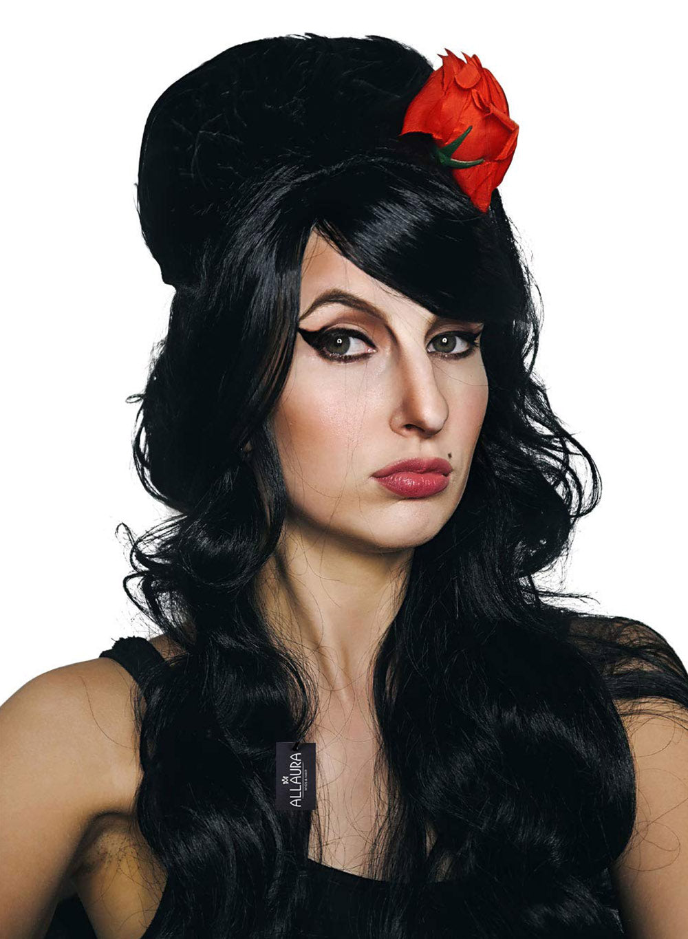 Black Beehive Wig + Red Flower Costume Wig Set - Amy Winehouse