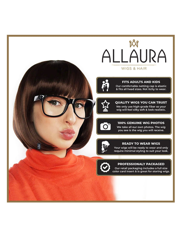 Brown Bob with Bangs & Black Glasses Costume Set - Velma from Scooby Doo