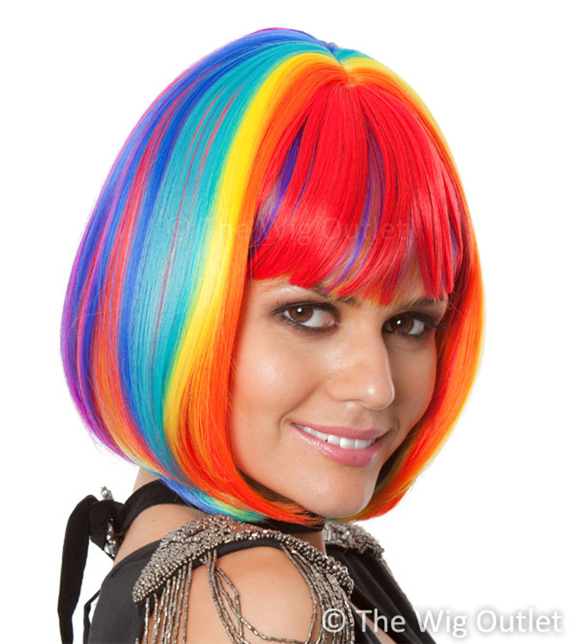DELUXE Rainbow Bob Heat Resistant Deluxe Costume Wig