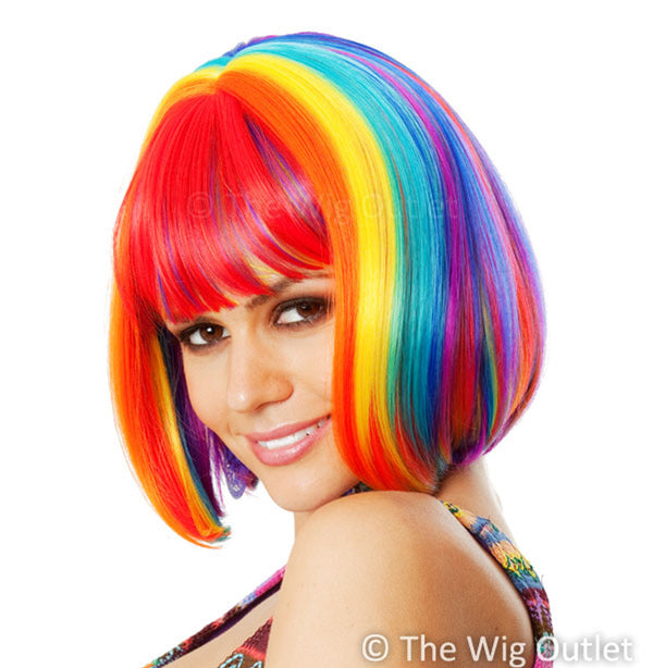 DELUXE Rainbow Bob Heat Resistant Deluxe Costume Wig