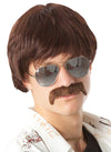 60s 70s Mens Costume Wig Short Brown Wigs + Mustache