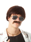 60s 70s Mens Costume Wig Short Brown Wigs + Mustache