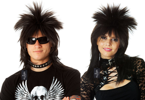 Black 80's Spiky Punk Mullet Costume Wig - Unisex