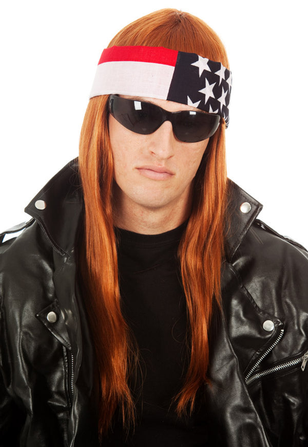 LA Rocker Axl Rose Wig + Bandana Mens 90s Costume Wigs