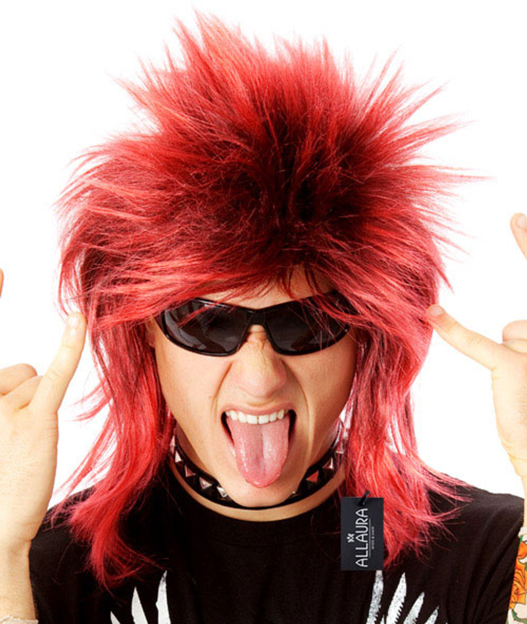 Red/Black 80's Spiky Punk Mullet Costume Wig (Ziggy Stardust)