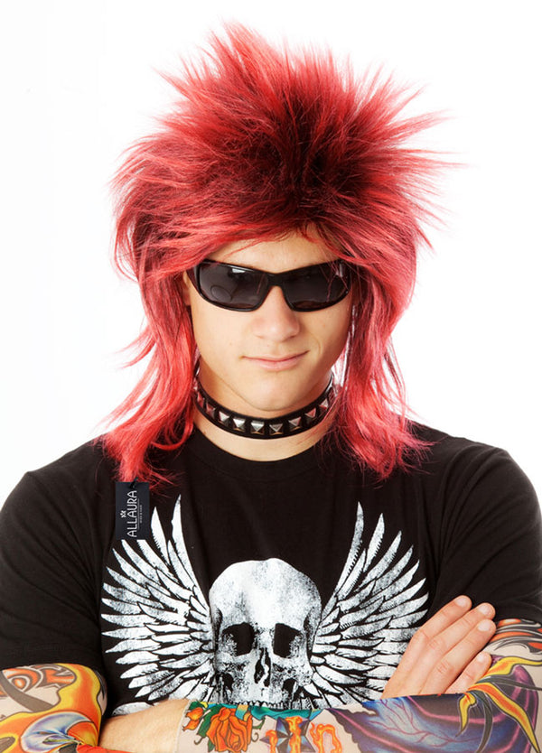 Red/Black 80's Spiky Punk Mullet Costume Wig (Ziggy Stardust)