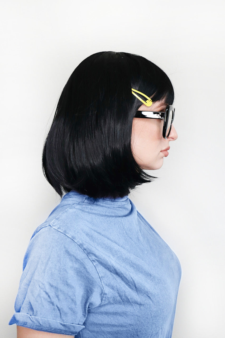 Tina Belcher Bob Wig With Glasses & Yellow Clip