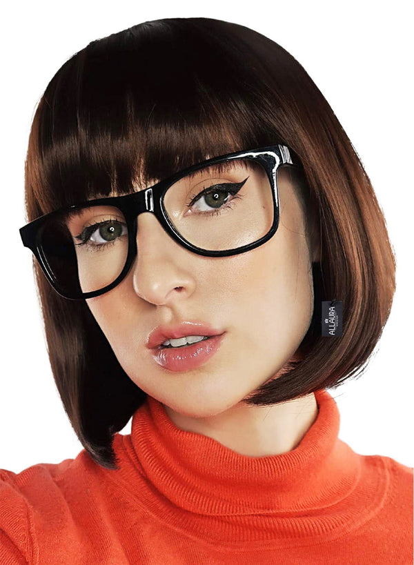 Brown Bob with Bangs & Black Glasses Costume Set - Velma from Scooby Doo