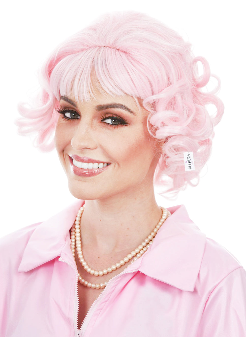 Short Pink Curly Frenchie 50's Wigs For Ladies