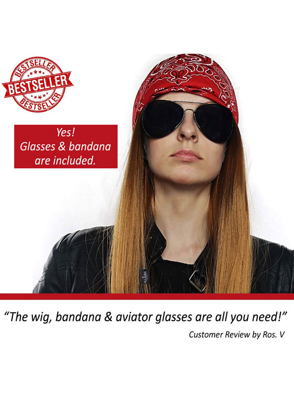 90’s Rocker Costume Wig 3pc Set + Bandana + Sunglasses Set