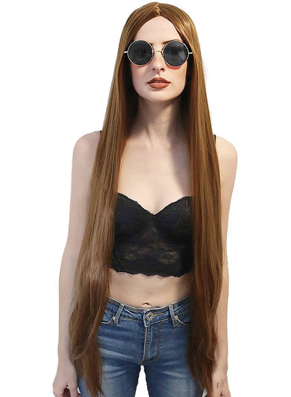 Long 24" Straight 70's Brown Hippie Wig