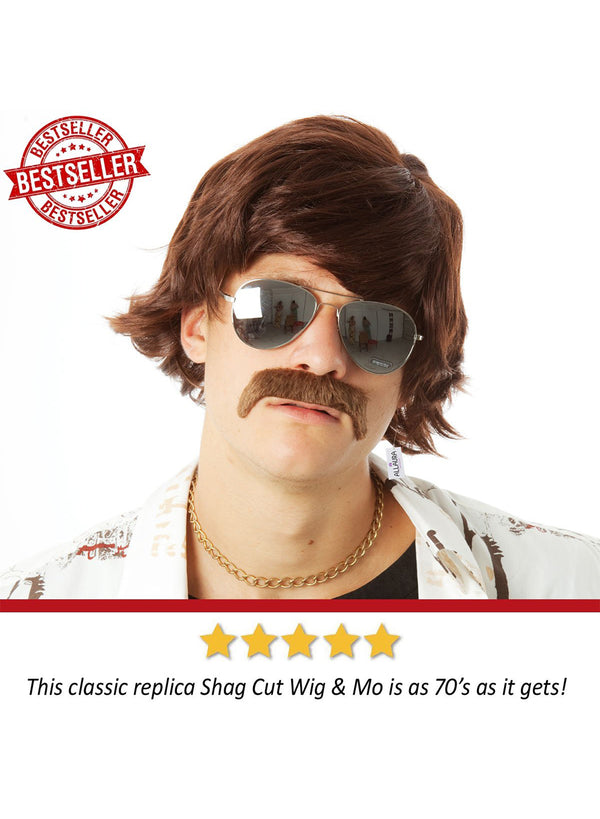 600px x 819px - 60s 70s Wig and Moustache - Short Brown