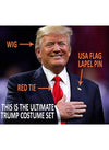 3pc Donald Trump Wig + President Flag Pin + Red Tie Set