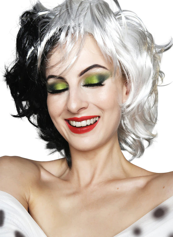 Cruella Costume Wig Black White Dalmatian Cosplay Wig