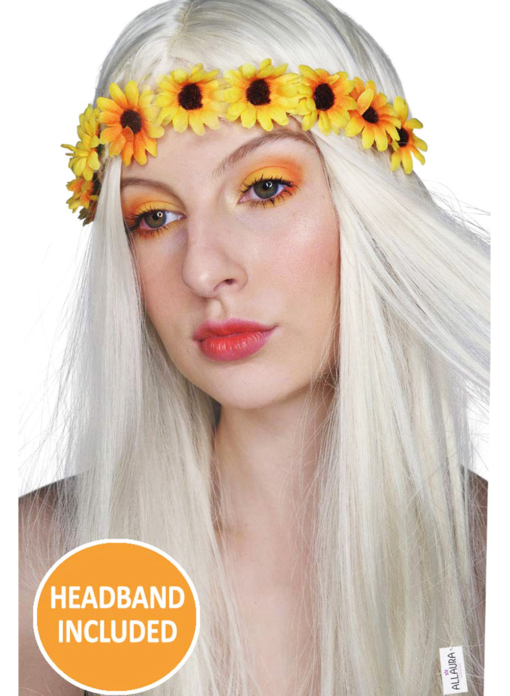 70's Hippie Wig + Removable Flower Headband Set