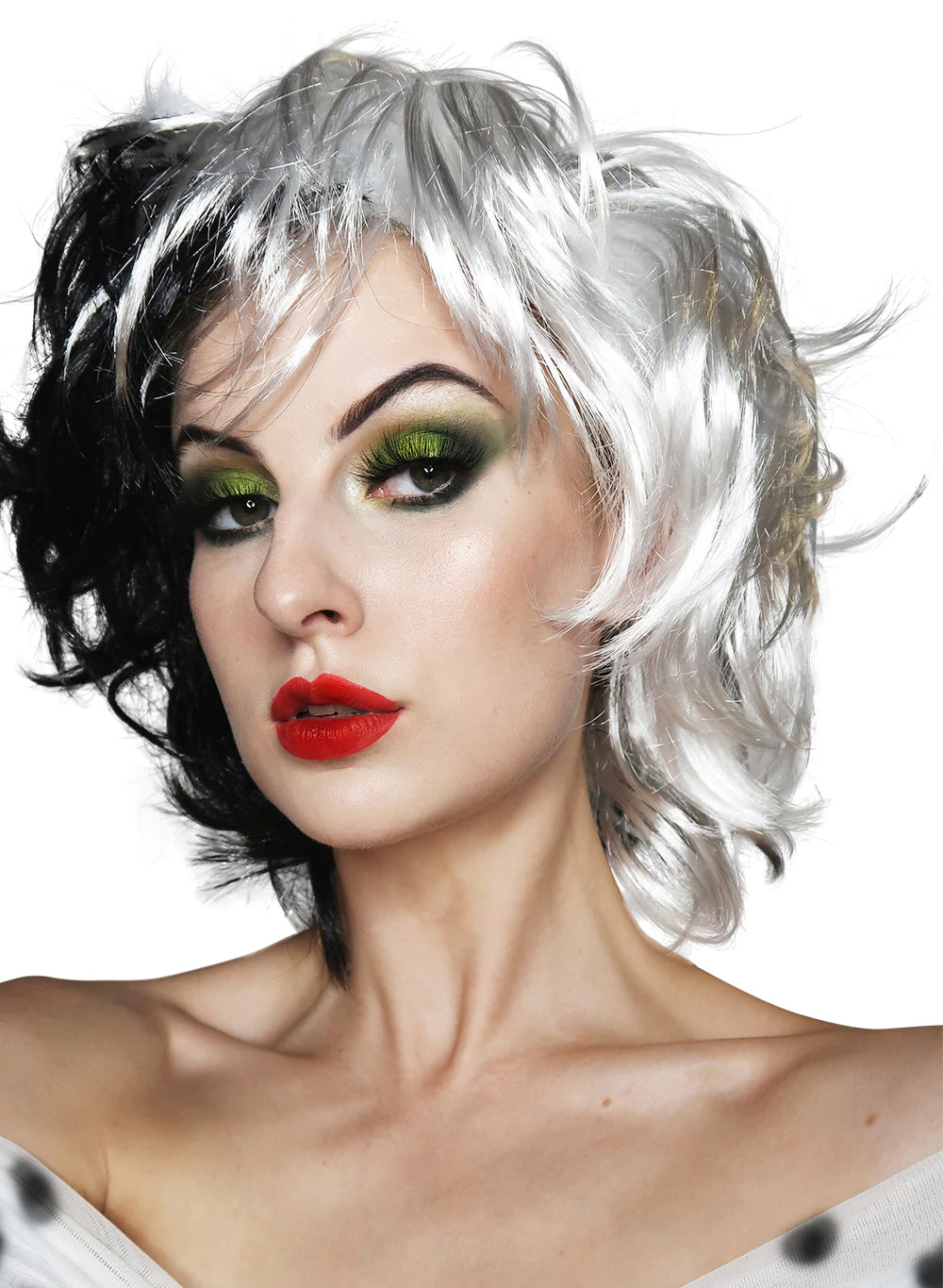 Cruella Costume Wig Black White Dalmatian Cosplay Wig