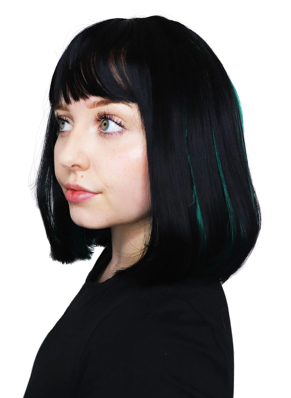 Two Tone Wig for Women Black & Emerald Green