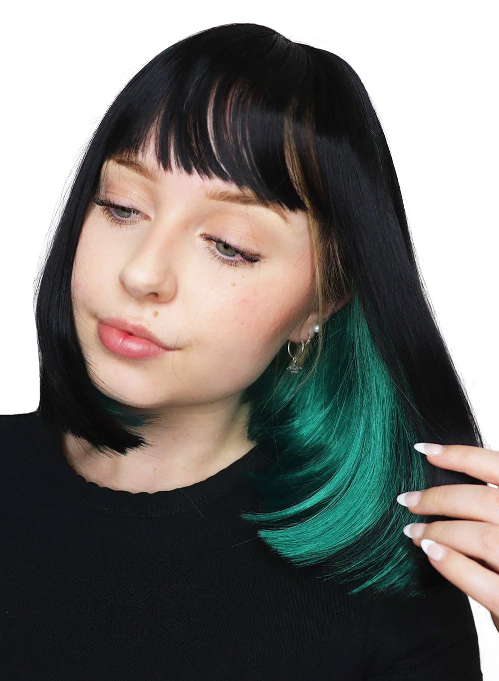 Two Tone Wig for Women Black & Emerald Green