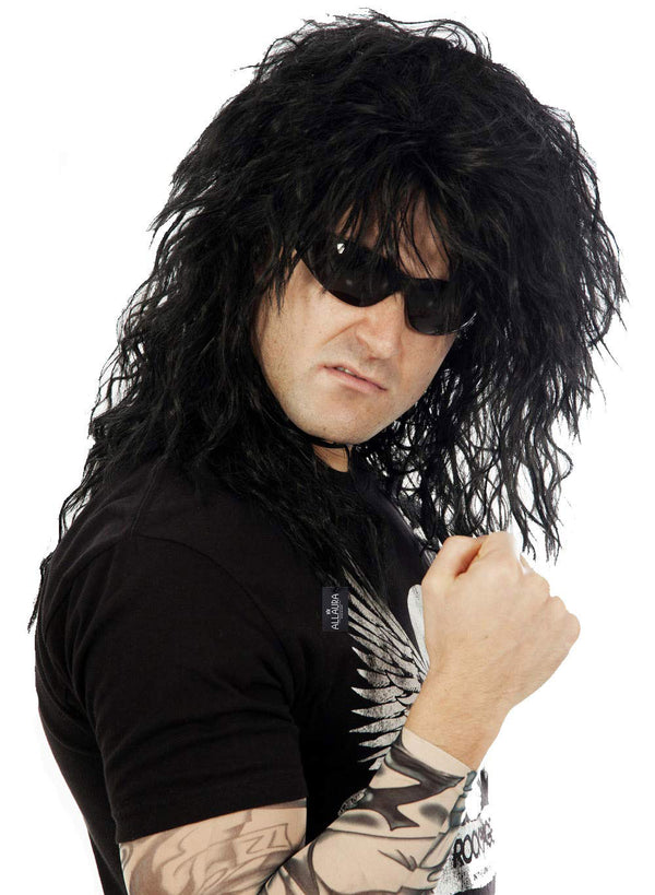 80s Rocker Wig Black Mullet Rockstar Wig