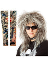 70s 80’s Mens Rocker Wig + Tattoos Costume Set
